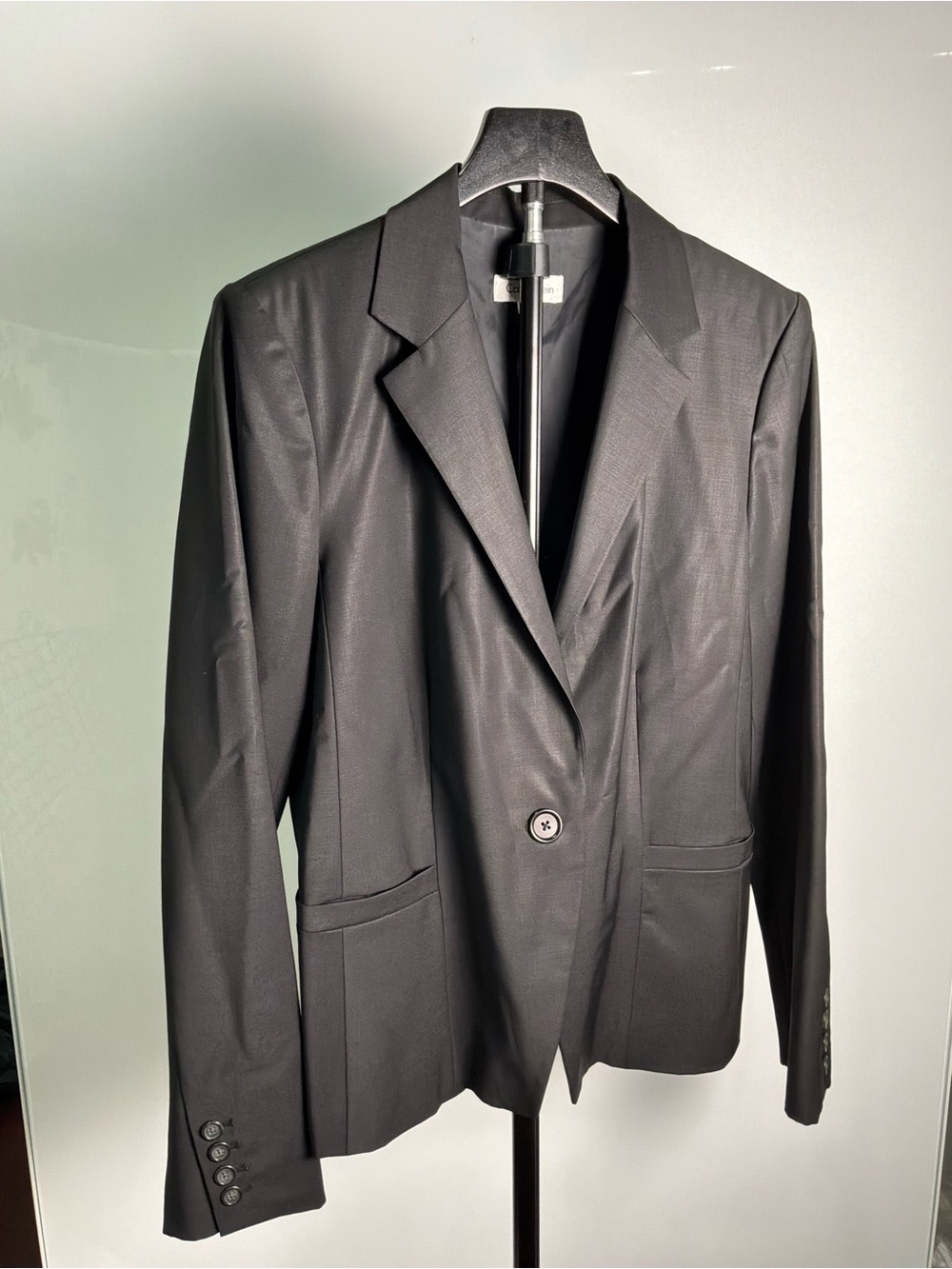Calvin Klein Black Wool Blend Blazer Size 12 Tailored Look